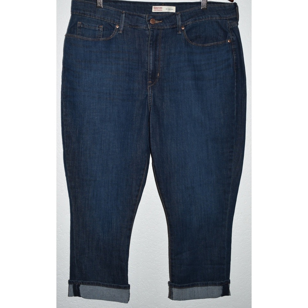 Signature Levi Strauss 16 W33 Mid-Rise Capri Jeans Dark Wash 5-Pocket Cropped